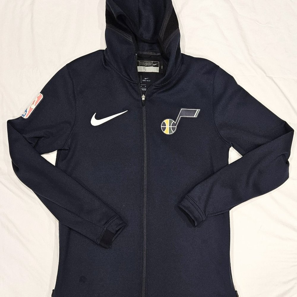 NIKE NBA UTAH JAZZ THERMA FLEX DRI FIT NAVY WARM UP JACKET WHITE LARGE TALL LT